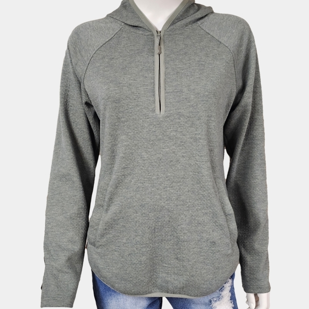 Marika Long Sleeve 1/4 Zippered Hooded Pullover Split Hem Sweatshirt Size M